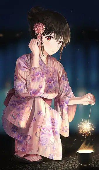 Anime yukata di festival musim panas