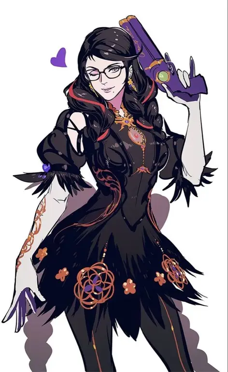 Desain karakter Bayonetta dalam versi anime yang stylish dan memikat.