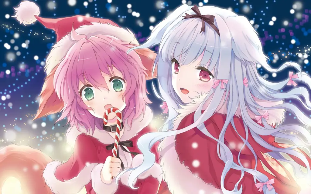 Ilustrasi gadis anime cantik dengan kostum Natal