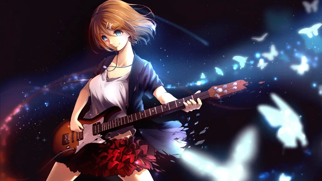 Gambar gadis anime yang imut dengan gitar