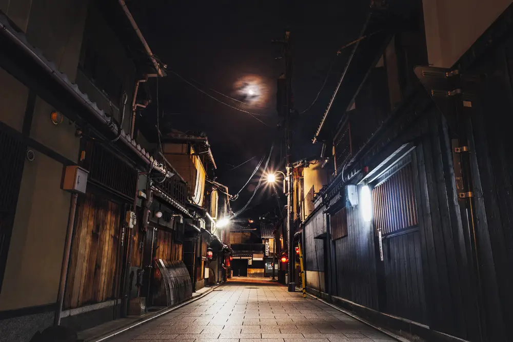 Gambar pemandangan malam di Kyoto