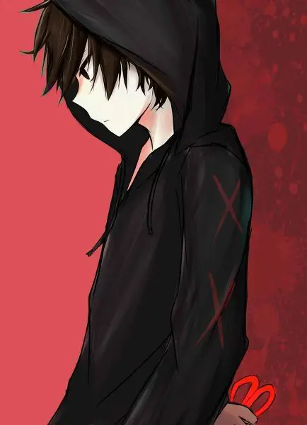 Ilustrasi anime boy dengan masker dan hoodie yang misterius.