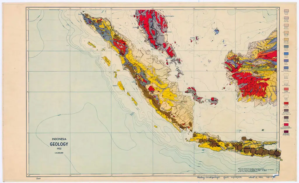 Peta geologi Indonesia yang menunjukkan usia gunung berapi