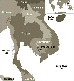Peta yang menunjukkan lokasi konflik selama perang saudara Kamboja