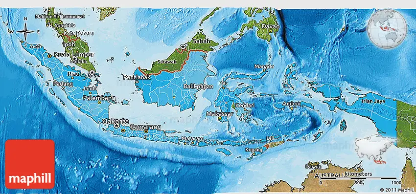 Peta laut Indonesia yang menunjukkan jalur pelayaran dan wilayah perairan