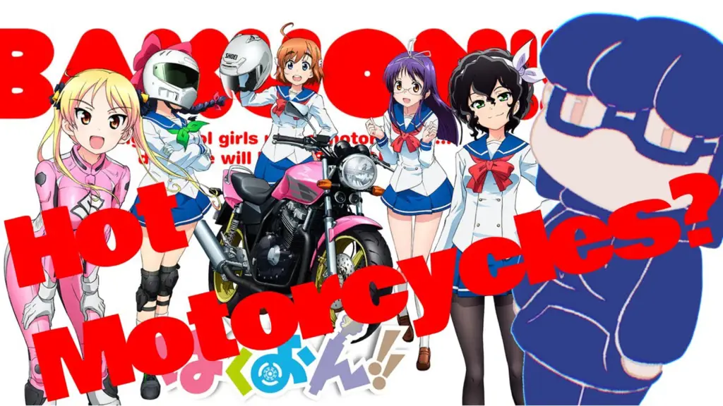 Para gadis dalam anime Bakuon! sedang mengendarai sepeda motor mereka.