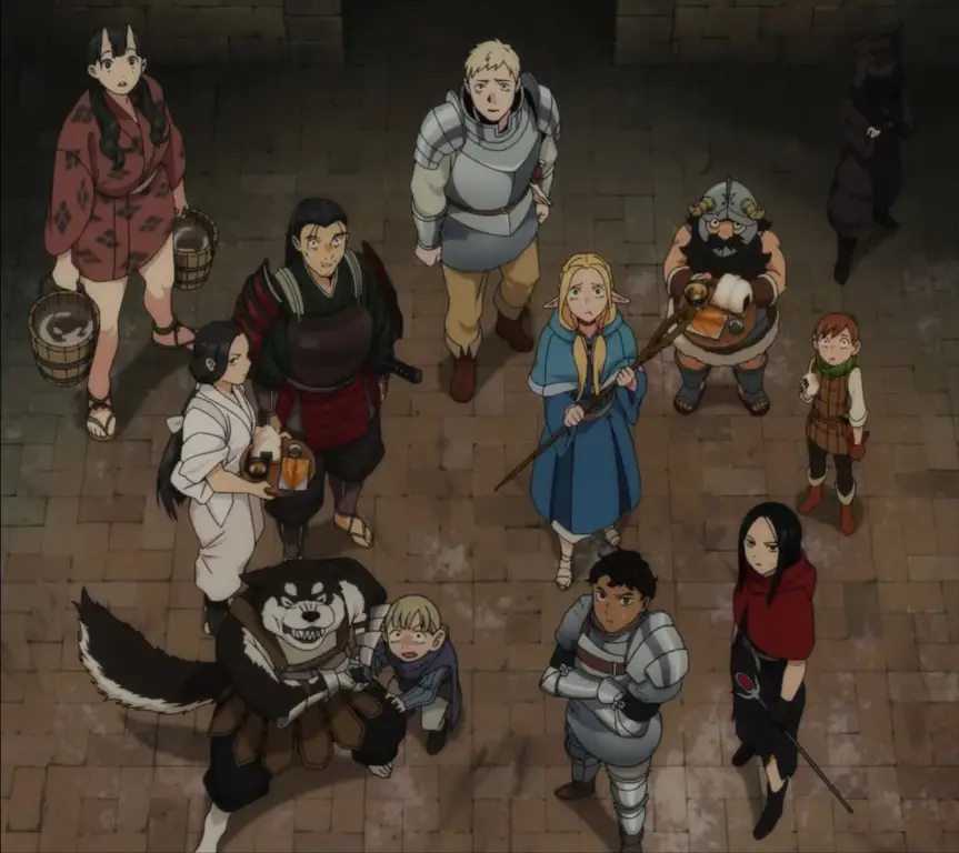 Petualangan di Dungeon Meshi Adegan anime Dungeon Meshi yang menarik
