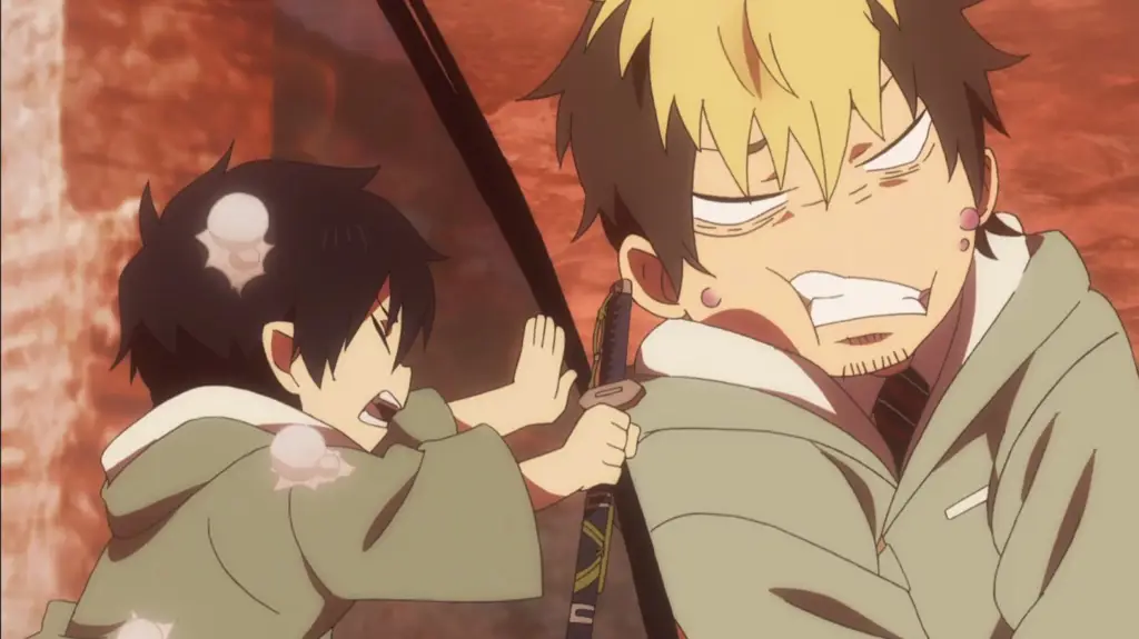 Adegan dari Blue Exorcist Kyoto Saga yang menampilkan latar Kyoto