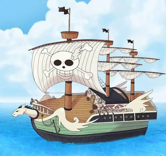 Petualangan di Laut Biru Gambar kapal bajak laut One Piece berlayar di laut