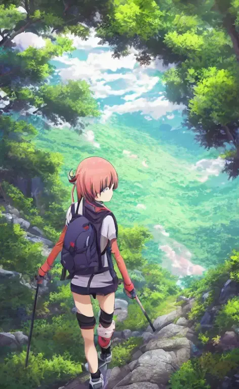 Gambar anime sekelompok pramuka sedang mendaki gunung