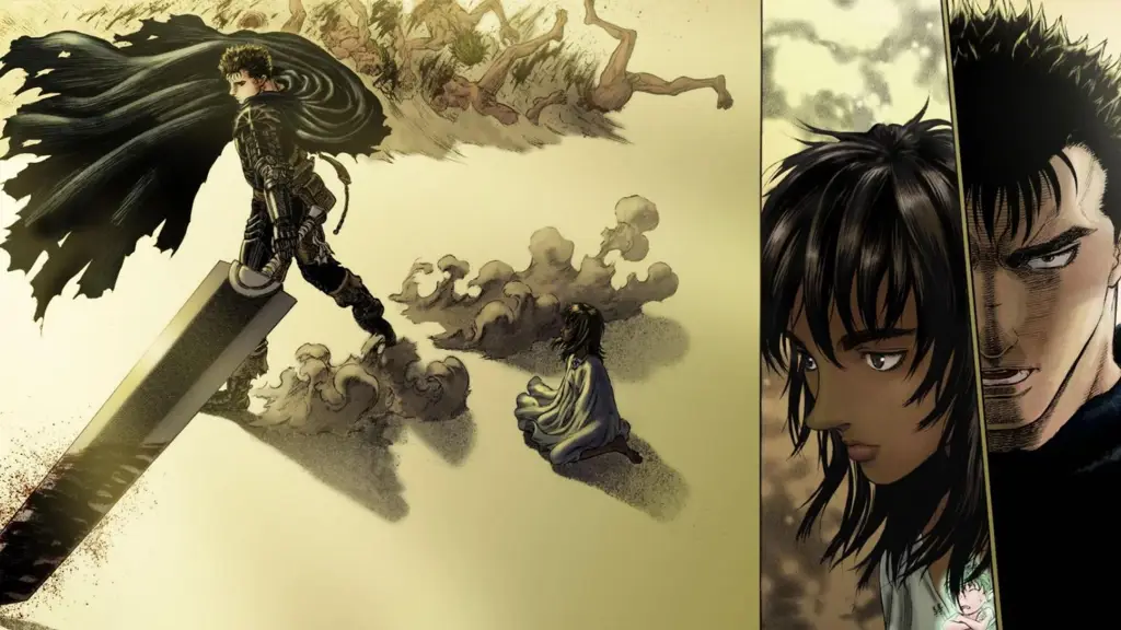 Guts, Casca, dan teman-teman mereka dalam perjalanan petualangan di dunia Berserk.