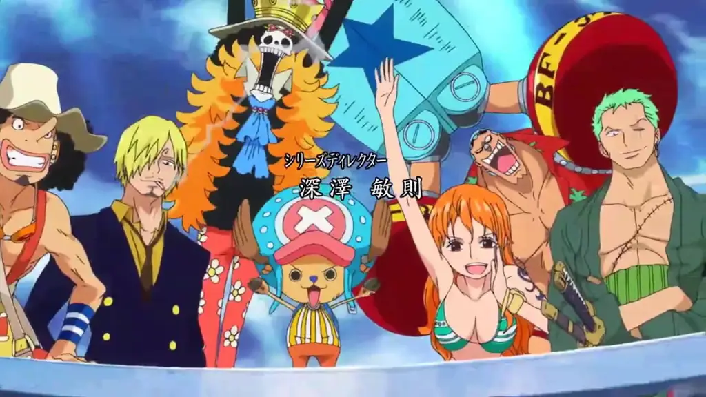 Gambar Monkey D. Luffy dan kru Topi Jerami sedang berpetualang.