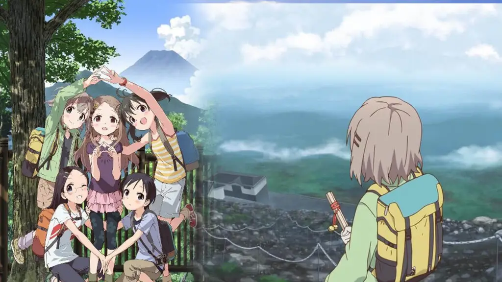 Karakter anime sedang mendaki gunung