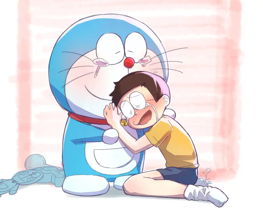 Gambar Nobita dan Doraemon sedang berpetualang