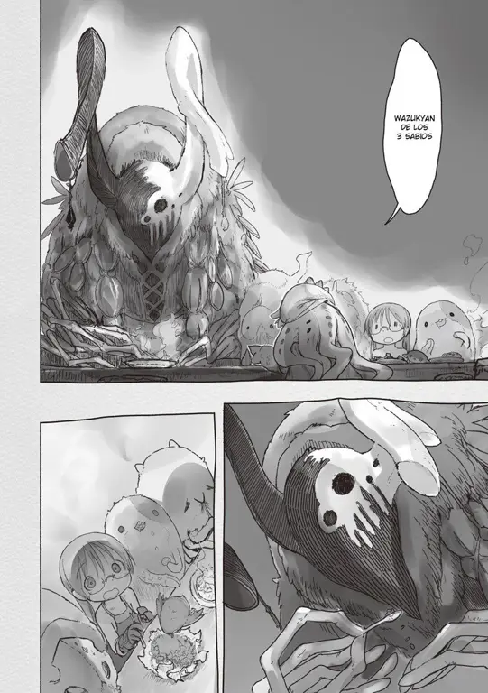 Panel-panel manga Made in Abyss yang menampilkan karakter Riko dan Reg