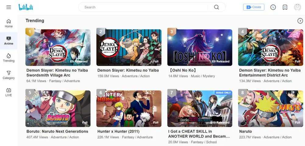 Tabel perbandingan layanan streaming anime legal