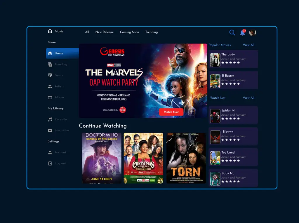 Antarmuka platform streaming online