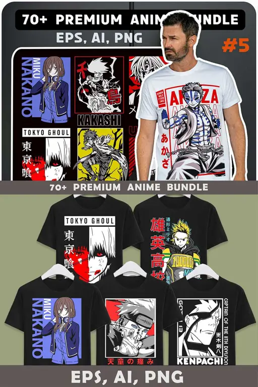 Aneka kaos anime dipajang di toko