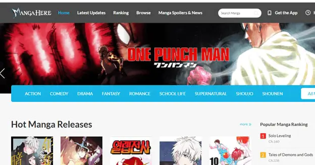 Platform Manga Online Antarmuka situs web yang menyediakan manga online