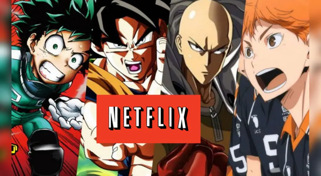 Logo Netflix dengan beberapa poster anime populer