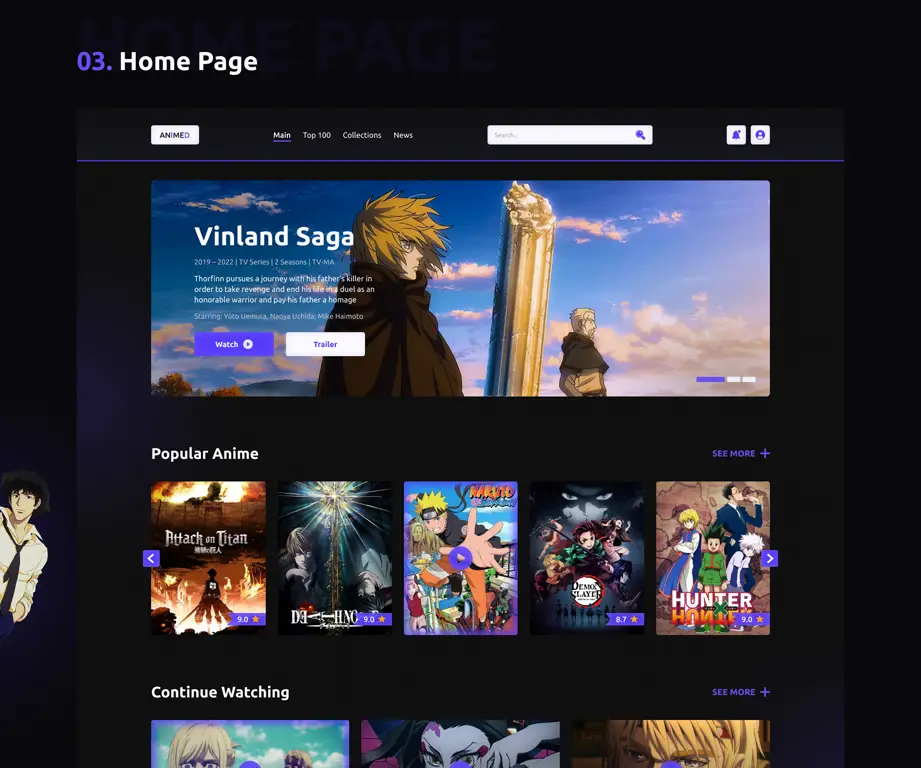 Antarmuka pengguna dari platform streaming anime