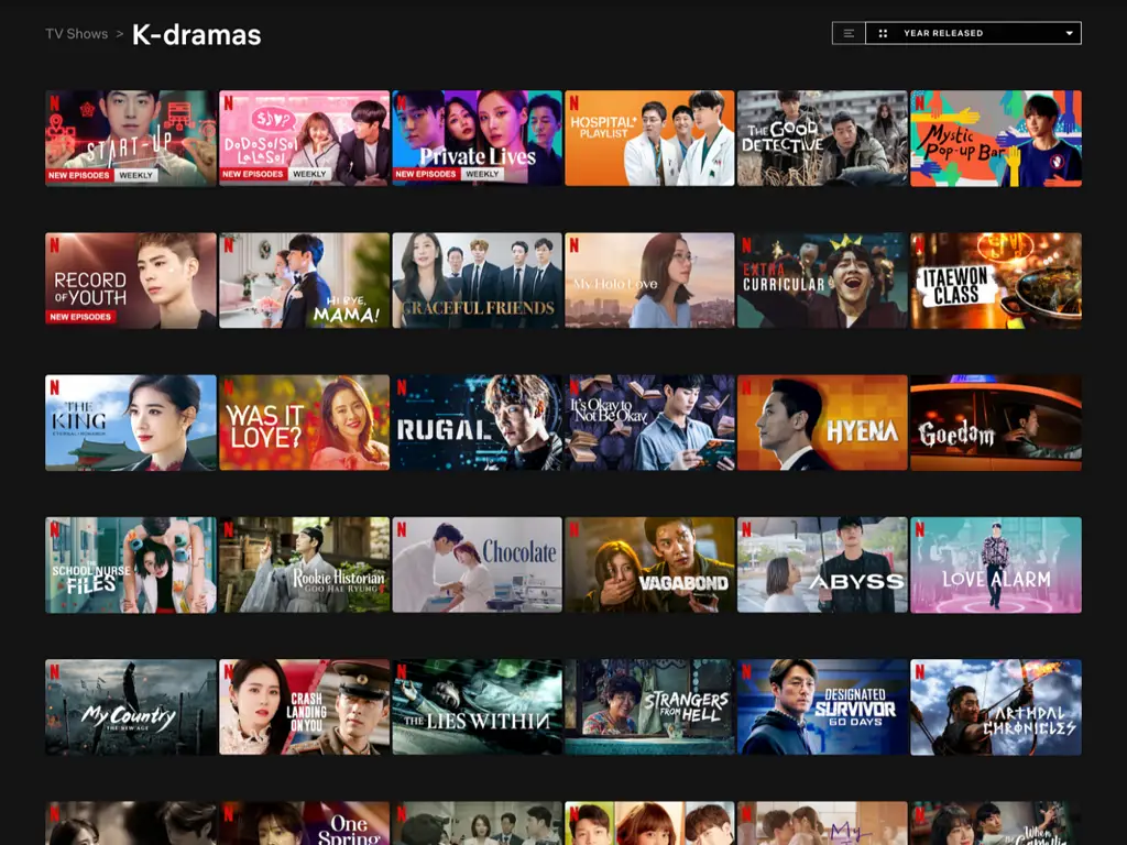 Antarmuka platform streaming yang menampilkan drama Korea