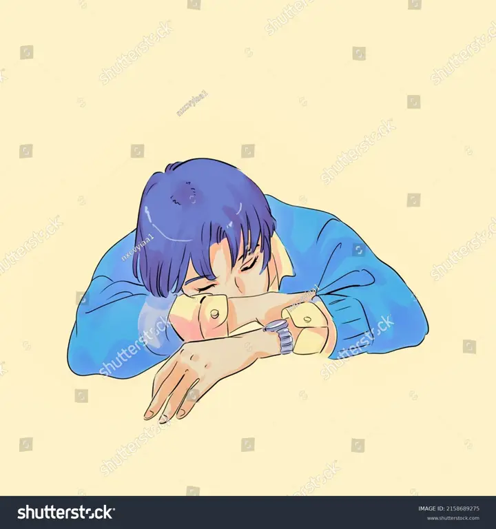 Gambar anak laki-laki anime yang sedang tidur dengan pose imut