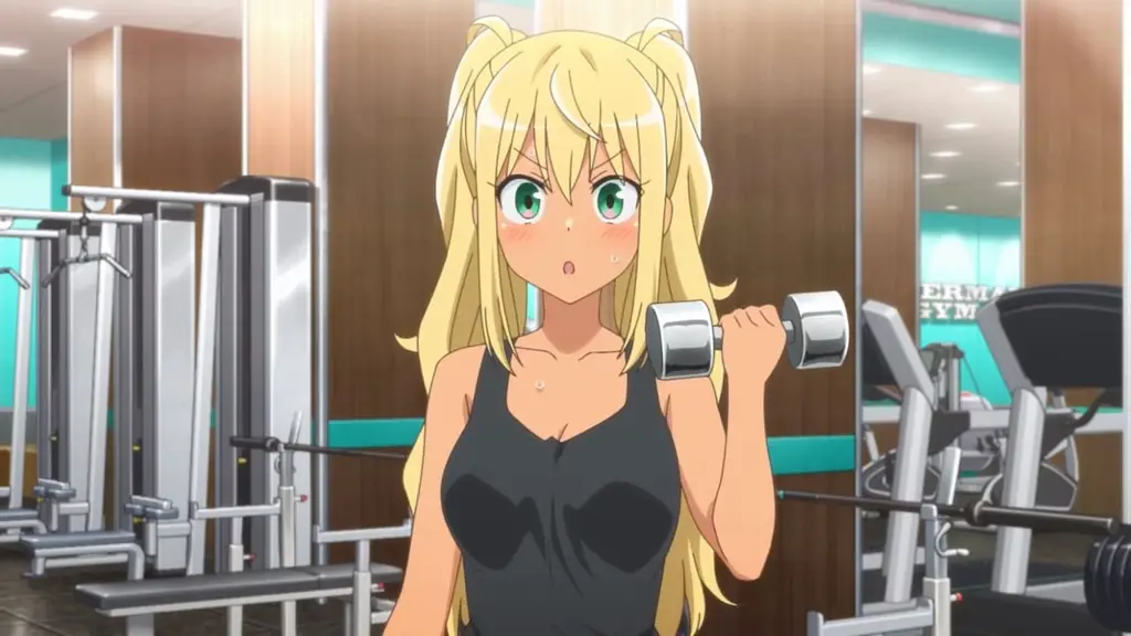 Poster anime Dumbbell Nan Kilo Moteru dengan subtitle Indonesia