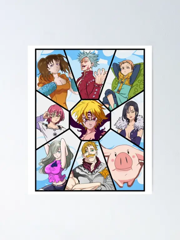 Poster anime Nanatsu no Taizai yang menampilkan para karakter utamanya Poster anime Nanatsu no Taizai