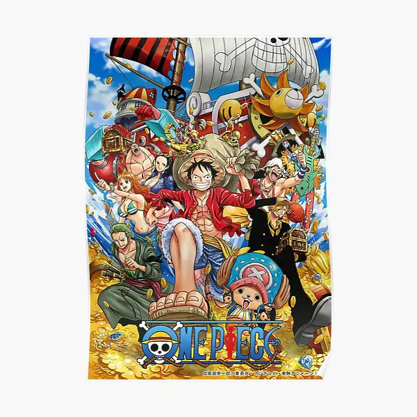 Poster anime One Piece yang menampilkan Luffy dan kru Topi Jerami