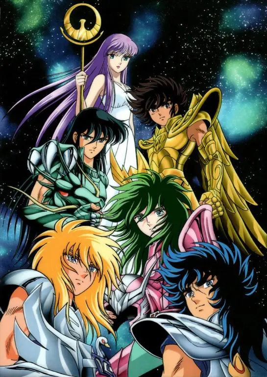 Poster anime Saint Seiya dengan visual yang memukau