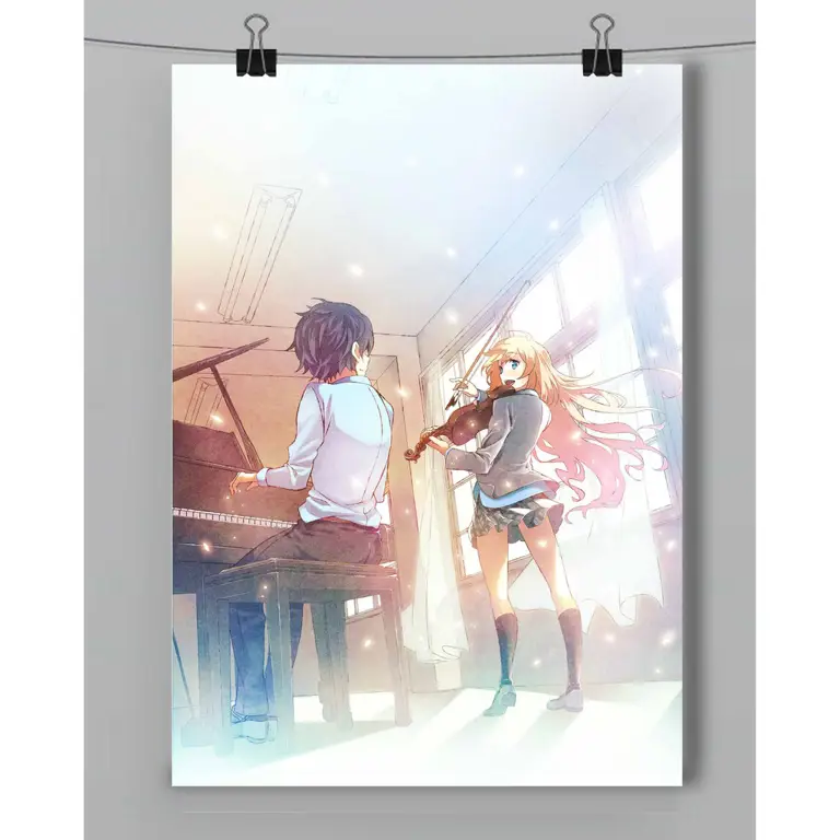 Poster anime Shigatsu wa Kimi no Uso yang menampilkan karakter utama Poster anime Shigatsu wa Kimi no Uso