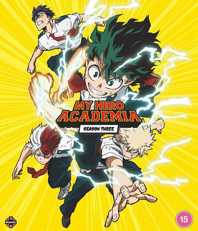 Gambar utama dari Boku no Hero Academia season 3 yang menampilkan para karakter utama.