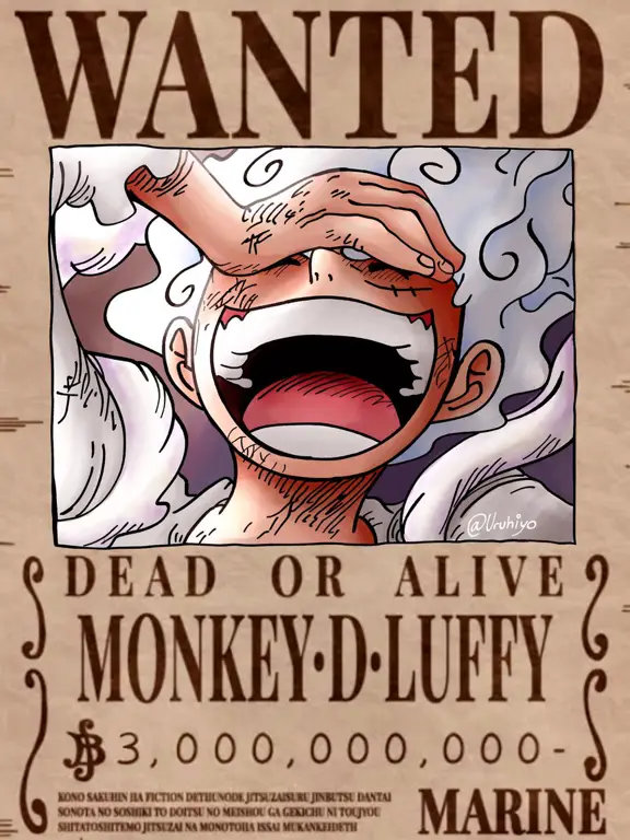 Poster buronan Luffy dengan bounty 500.000.000 Belly.