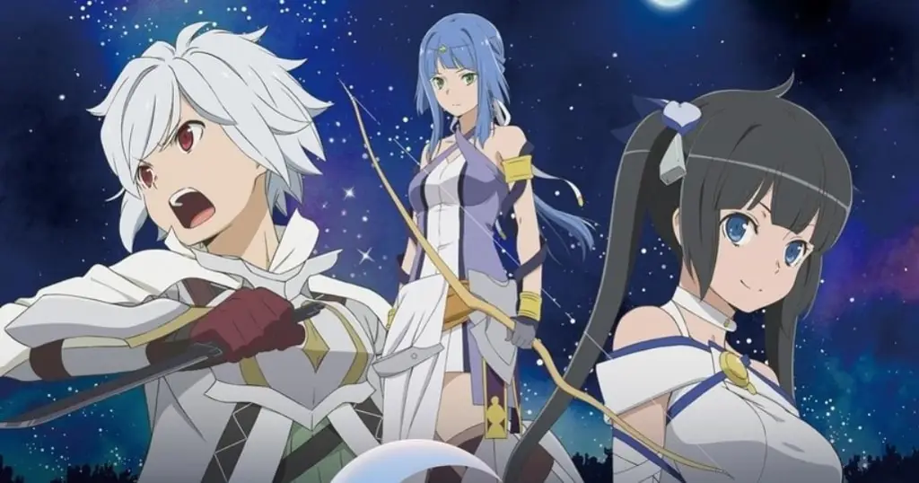 Poster film Danmachi yang menampilkan Bell Cranel dan Hestia Poster film Danmachi
