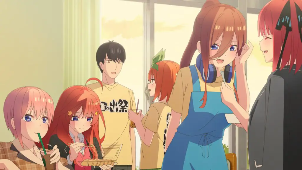 Poster film Gotoubun no Hanayome yang menampilkan kelima saudari kembar Nakano Poster film Gotoubun no Hanayome