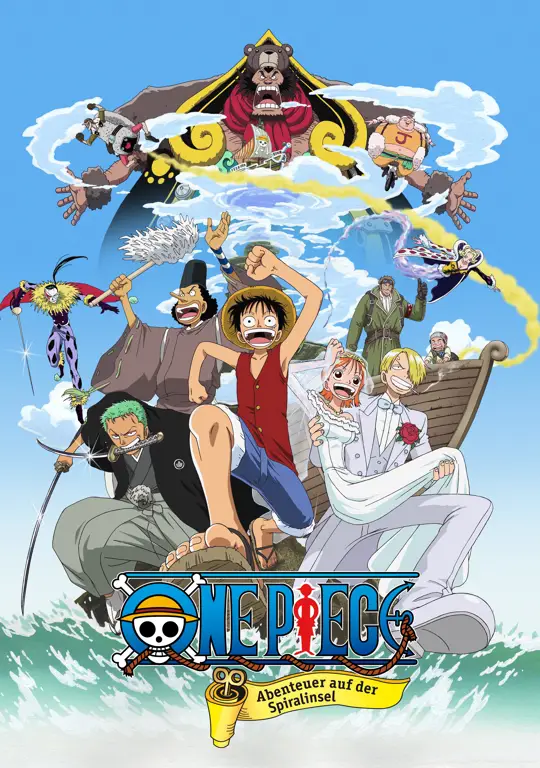 Poster film One Piece Film Red yang menampilkan Luffy dan kru Topi Jerami Poster film One Piece Film Red