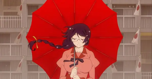 Poster karakter Kizumonogatari III yang menampilkan Araragi Koyomi dan karakter pendukung lainnya