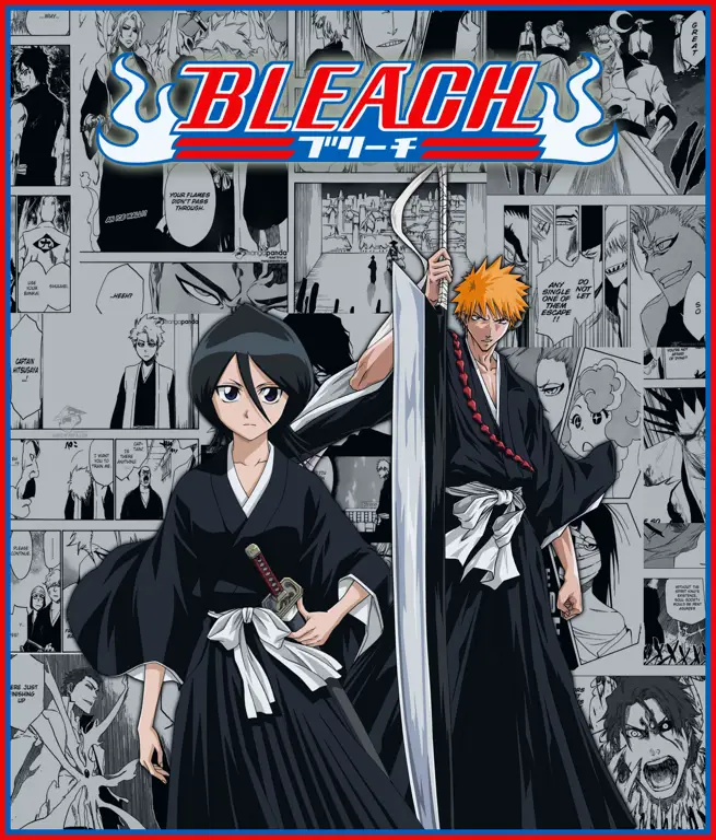 Poster anime Bleach dengan berbagai karakter utamanya.