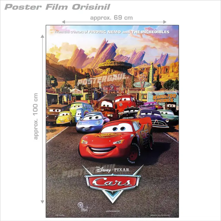 Poster film Cars 1 dengan menampilkan Lightning McQueen dan Mater.