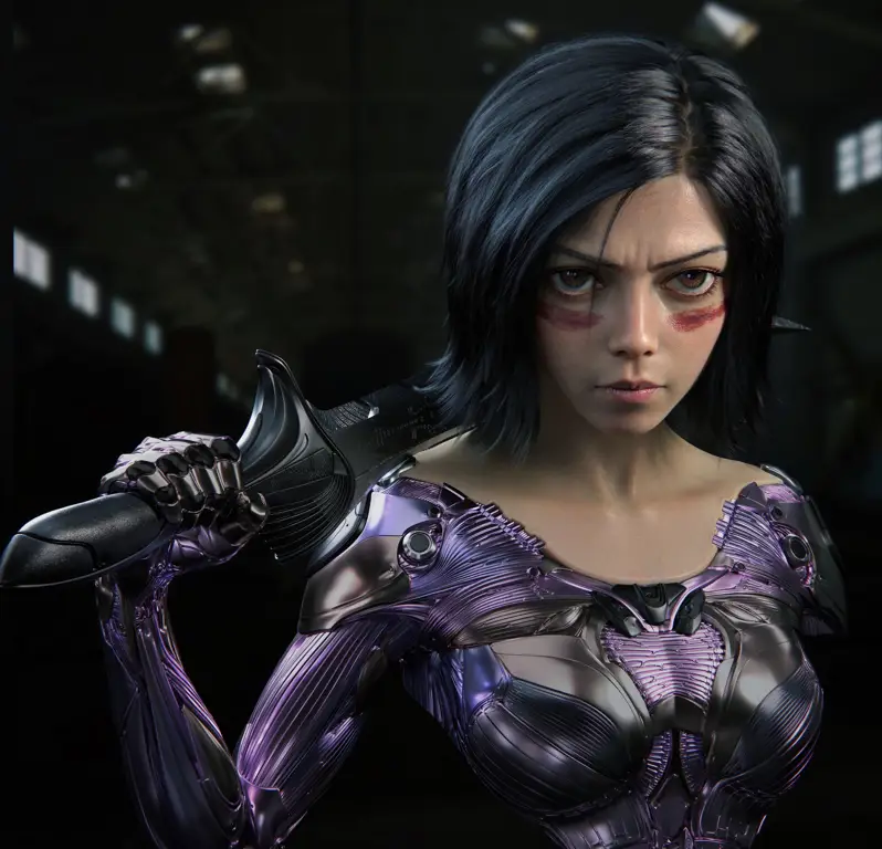 Alita Battle Angel sebagai cyborg dengan mata besar