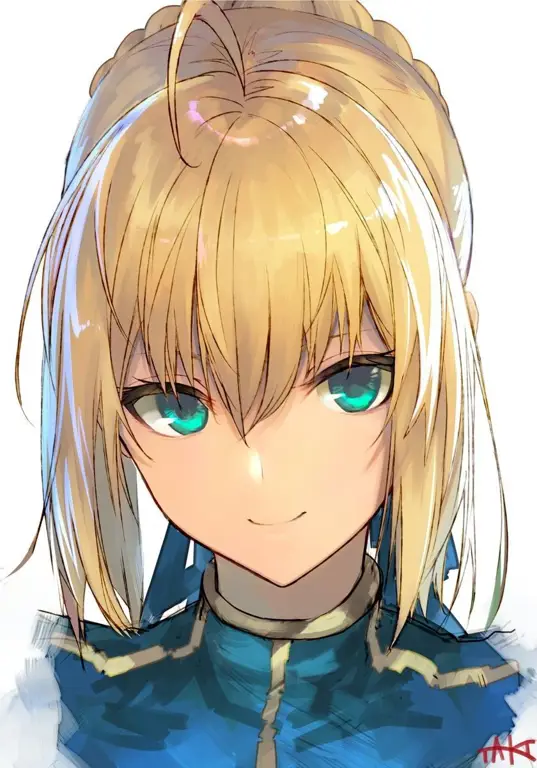 Gambar Artoria Pendragon sebagai Saber dalam seri Fate