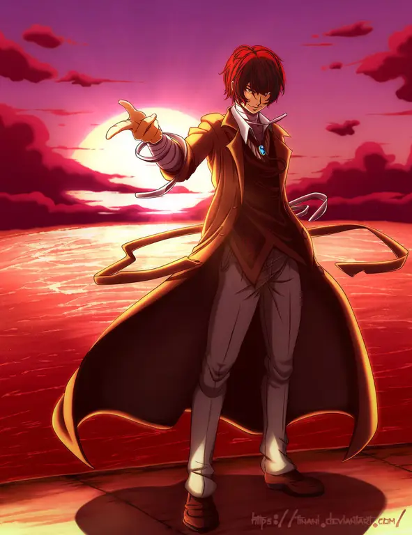 Ilustrasi potret Dazai Osamu bergaya manga