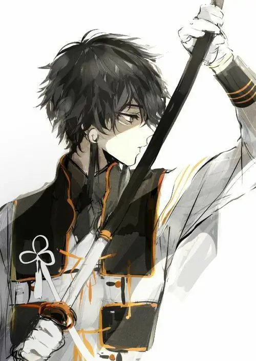 Potret karakter anime laki-laki yang memegang pedang Gambar anime laki-laki dengan pedang