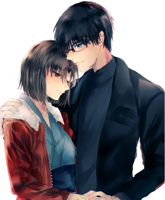 Gambar Ryougi Shiki dan Mikiya Kokutou bersama