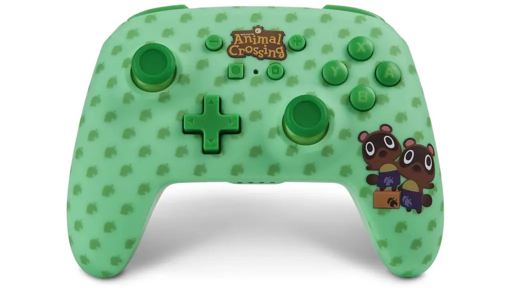 Gambar Nintendo Switch Pro Controller dengan latar belakang Animal Crossing