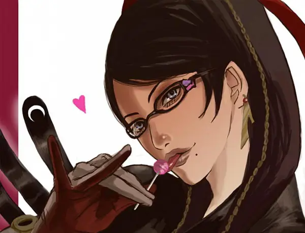 Gambar promosi anime Bayonetta yang menampilkan Bayonetta dalam pose heroik.