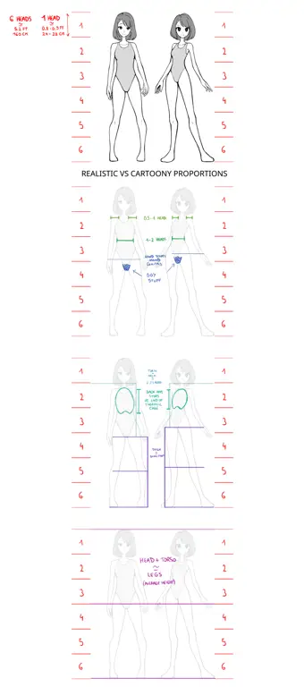 Gambar yang menunjukkan proporsi tubuh anime