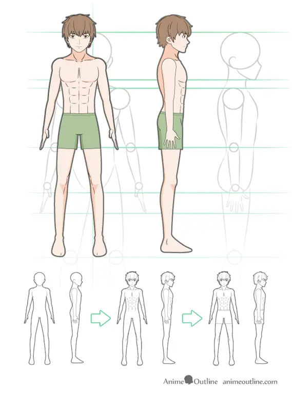 Proporsi Tubuh dalam Anime Ilustrasi berbagai proporsi tubuh karakter anime