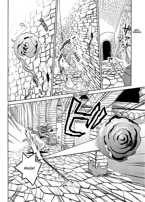 Gambar adegan memasak dalam manga Dungeon Meshi